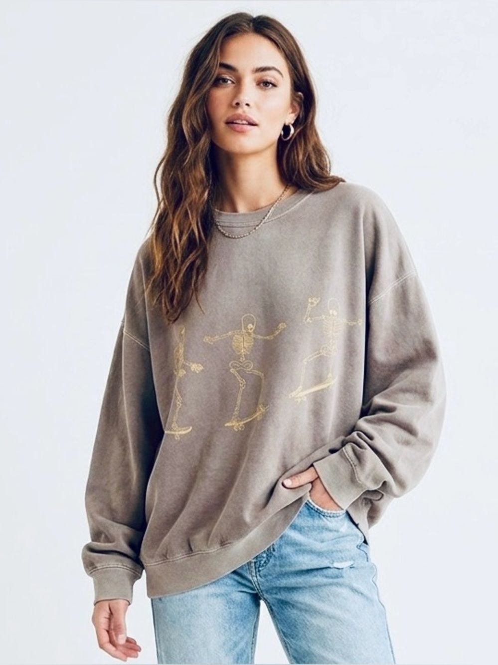 Project Social T Urban Outfitters Sweatshirt Wmns L / XL Gray Skater Skeletons